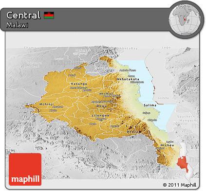 Physical Panoramic Map of Central, lighten, desaturated