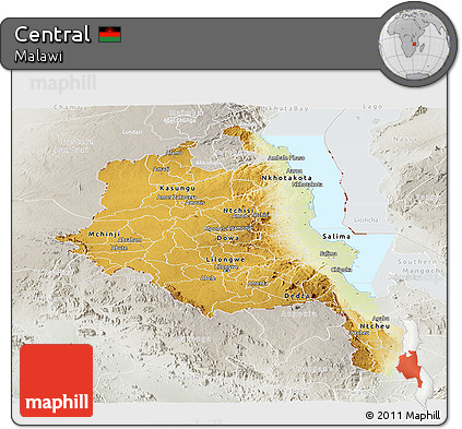 Physical Panoramic Map of Central, lighten, semi-desaturated