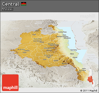 Physical Panoramic Map of Central, lighten, semi-desaturated