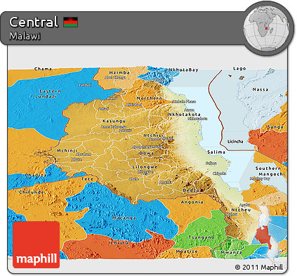 Physical Panoramic Map of Central, political outside