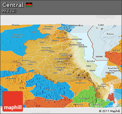 Physical Panoramic Map of Central, political outside