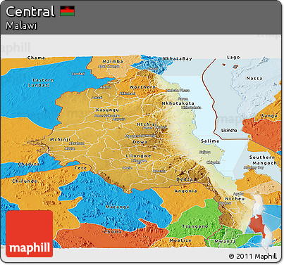 Physical Panoramic Map of Central, political outside