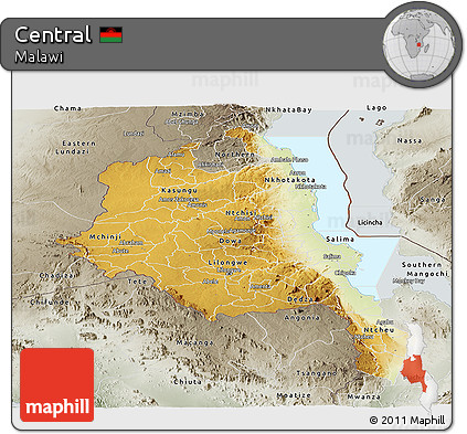 Physical Panoramic Map of Central, semi-desaturated
