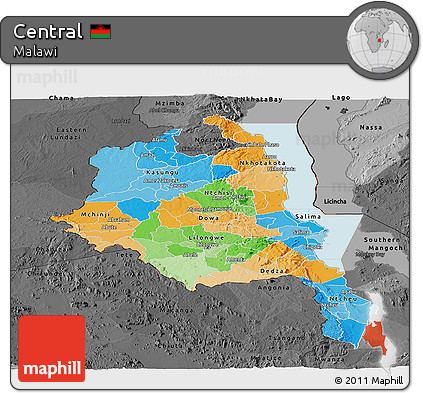 Political Panoramic Map of Central, darken, desaturated