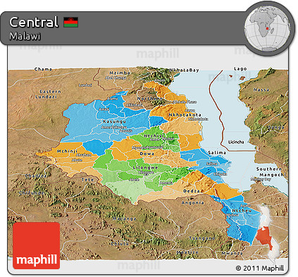 Political Panoramic Map of Central, satellite outside