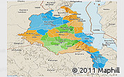 Political Panoramic Map of Central, shaded relief outside