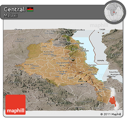 Satellite Panoramic Map of Central, semi-desaturated