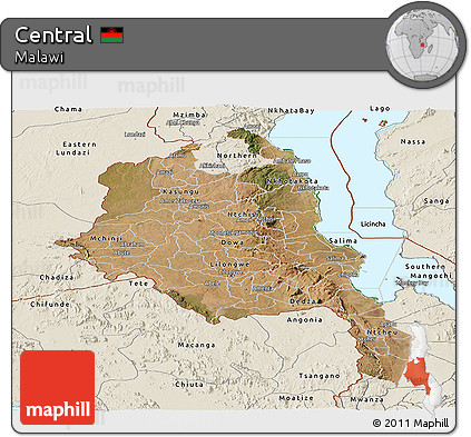 Satellite Panoramic Map of Central, shaded relief outside