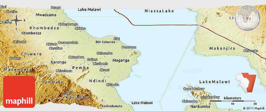 Physical Panoramic Map of Lake Malawi