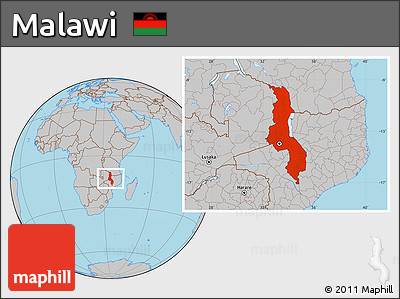 Gray Location Map of Malawi