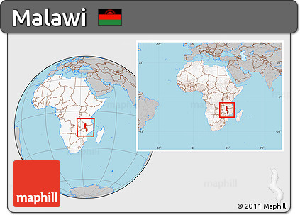 Gray Location Map of Malawi, highlighted continent, within the entire continent