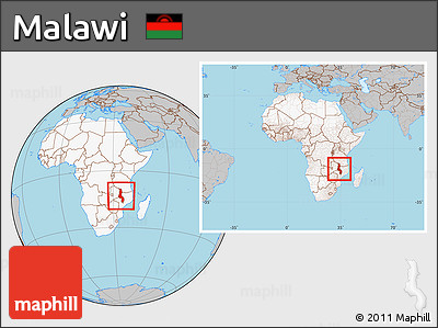 Gray Location Map of Malawi, highlighted continent, within the entire continent
