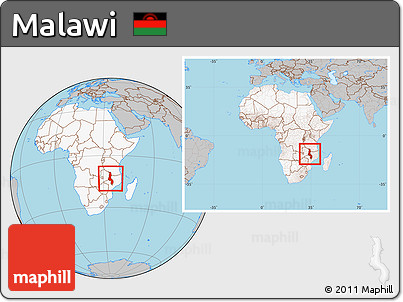 Gray Location Map of Malawi, highlighted continent, within the entire continent