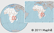Gray Location Map of Malawi, highlighted continent, within the entire continent, hill shading