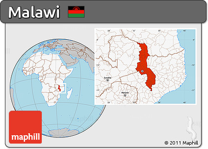 Gray Location Map of Malawi, highlighted continent
