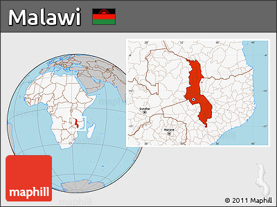 Gray Location Map of Malawi, highlighted continent