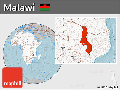 Gray Location Map of Malawi, highlighted continent, hill shading