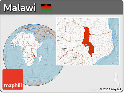 Gray Location Map of Malawi, highlighted continent, hill shading