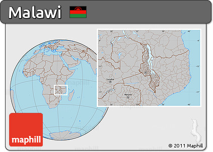 Gray Location Map of Malawi, hill shading inside
