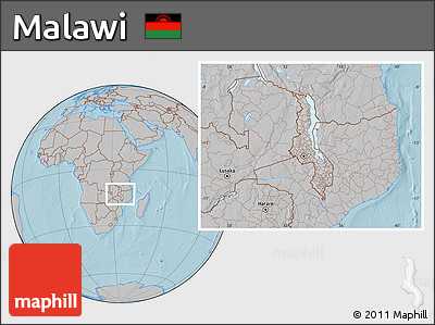 Gray Location Map of Malawi, hill shading outside