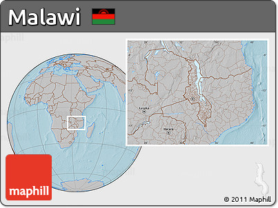 Gray Location Map of Malawi, hill shading outside
