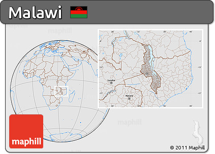 Gray Location Map of Malawi, lighten, desaturated
