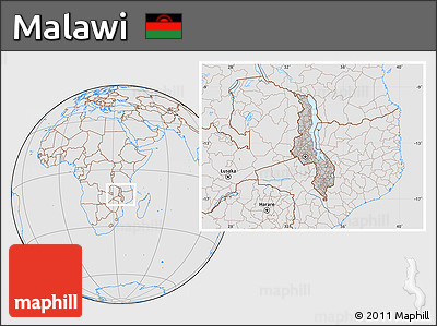 Gray Location Map of Malawi, lighten, desaturated