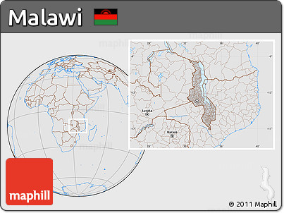 Gray Location Map of Malawi, lighten, desaturated