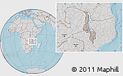 Gray Location Map of Malawi, lighten, desaturated, land only, hill shading