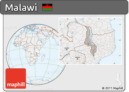 Gray Location Map of Malawi, lighten