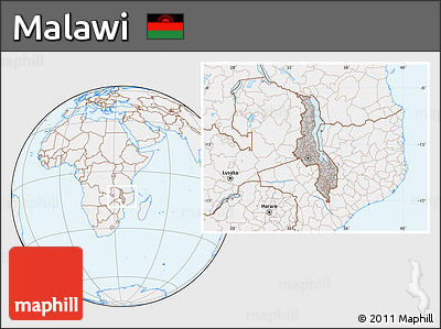 Gray Location Map of Malawi, lighten