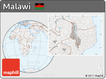 Gray Location Map of Malawi, lighten