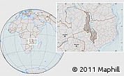 Gray Location Map of Malawi, lighten, hill shading