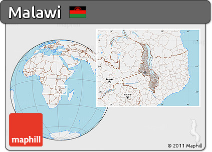 Gray Location Map of Malawi, lighten, land only