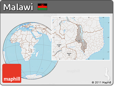 Gray Location Map of Malawi, lighten, land only