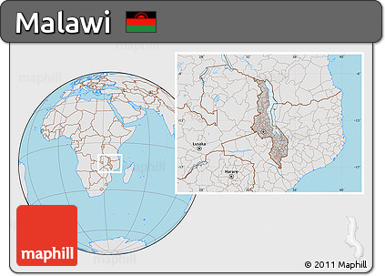 Gray Location Map of Malawi, lighten, semi-desaturated, land only