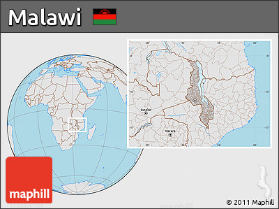 Gray Location Map of Malawi, lighten, semi-desaturated, land only