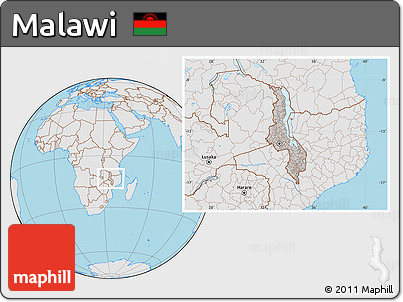 Gray Location Map of Malawi, lighten, semi-desaturated, land only
