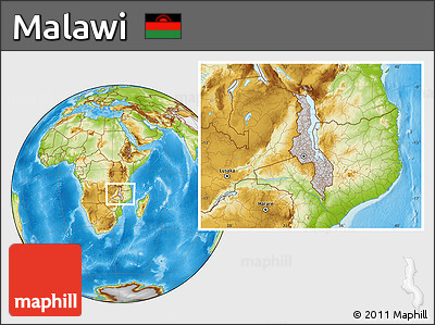 Gray Location Map of Malawi, physical outside