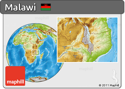 Gray Location Map of Malawi, physical outside, hill shading