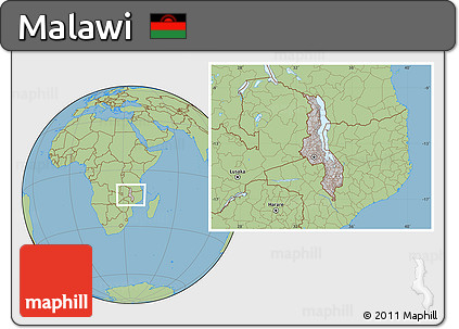 Gray Location Map of Malawi, savanna style outside, hill shading inside