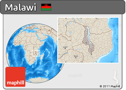 Gray Location Map of Malawi, shaded relief outside