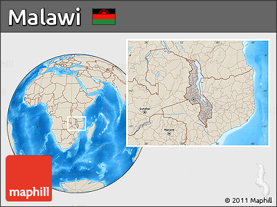 Gray Location Map of Malawi, shaded relief outside