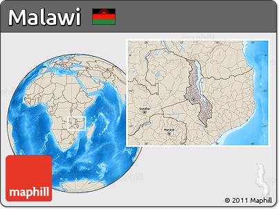 Gray Location Map of Malawi, shaded relief outside