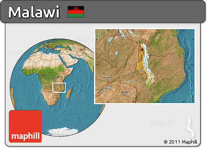 Physical Location Map of Malawi, satellite outside