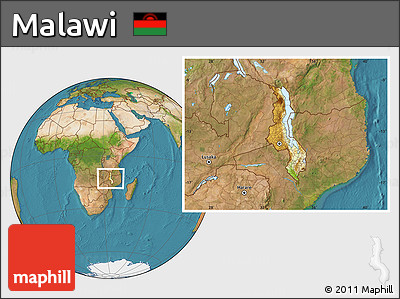 Physical Location Map of Malawi, satellite outside