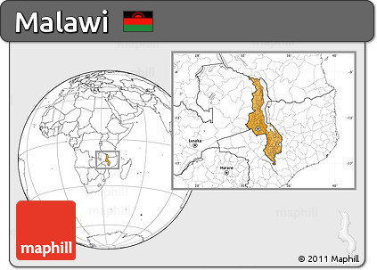 Political Location Map of Malawi, blank outside