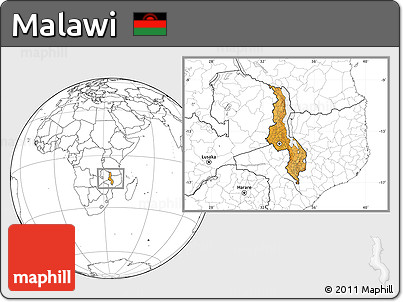 Political Location Map of Malawi, blank outside