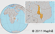 Political Location Map of Malawi, gray outside
