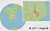 Political Location Map of Malawi, savanna style outside